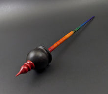Load image into Gallery viewer, Cauldron spindle in African blackwood and hand dyed curly maple
