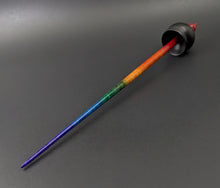 Load image into Gallery viewer, Cauldron spindle in African blackwood and hand dyed curly maple