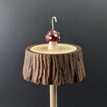 Load image into Gallery viewer, Toadstool stump drop spindle in walnut and curly maple