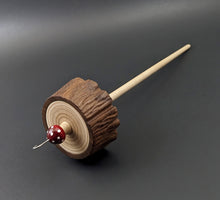 Load image into Gallery viewer, Toadstool stump drop spindle in walnut and curly maple