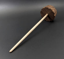 Load image into Gallery viewer, Toadstool stump drop spindle in walnut and curly maple