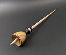 Load image into Gallery viewer, Tiny dancer spindle in olivewood, African blackwood, and curly maple