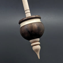 Load image into Gallery viewer, Cauldron spindle in walnut burl, holly, and curly maple