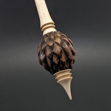 Load image into Gallery viewer, Dragon egg bead spindle in cocobolo and curly maple