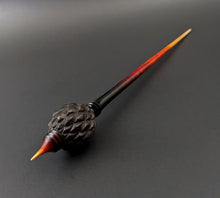 Load image into Gallery viewer, Dragon egg bead spindle in African blackwood and hand dyed curly maple