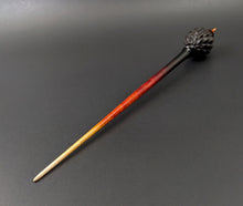 Load image into Gallery viewer, Dragon egg bead spindle in African blackwood and hand dyed curly maple