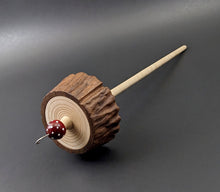 Load image into Gallery viewer, Toadstool stump drop spindle in walnut and curly maple