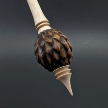 Load image into Gallery viewer, Dragon egg bead spindle in cocobolo and curly maple