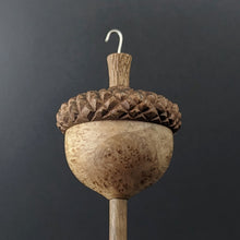 Load image into Gallery viewer, Acorn drop spindle in maple burl and walnut