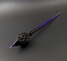 Load image into Gallery viewer, Dragon egg bead spindle in African blackwood and hand dyed curly maple