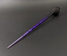 Load image into Gallery viewer, Dragon egg bead spindle in African blackwood and hand dyed curly maple