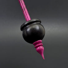 Load image into Gallery viewer, Cauldron spindle in African blackwood and hand dyed curly maple