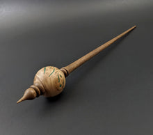 Load image into Gallery viewer, Bead spindle in maple burl and walnut with malachite inlay