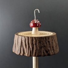 Load image into Gallery viewer, Toadstool stump drop spindle in walnut and curly maple