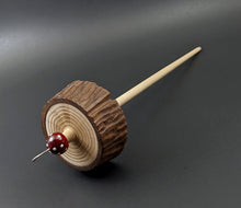 Load image into Gallery viewer, Toadstool stump drop spindle in walnut and curly maple