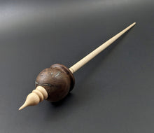 Load image into Gallery viewer, Cauldron spindle in walnut burl and curly maple with turquoise inlay