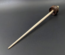 Load image into Gallery viewer, Cauldron spindle in walnut burl and curly maple with turquoise inlay