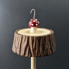 Load image into Gallery viewer, Toadstool stump drop spindle in walnut and curly maple (<font color="red"<b>RESERVED</b></font> for Monica)