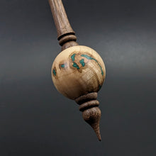 Load image into Gallery viewer, Bead spindle in maple burl and walnut with malachite inlay