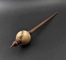 Load image into Gallery viewer, Bead spindle in maple burl and walnut with malachite inlay