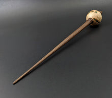 Load image into Gallery viewer, Bead spindle in maple burl and walnut with malachite inlay
