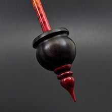 Load image into Gallery viewer, Cauldron spindle in African blackwood and hand dyed curly maple