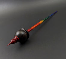 Load image into Gallery viewer, Cauldron spindle in African blackwood and hand dyed curly maple