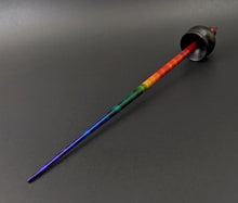 Load image into Gallery viewer, Cauldron spindle in African blackwood and hand dyed curly maple