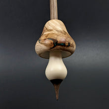 Load image into Gallery viewer, Mushroom support spindle in maple burl, holly, and walnut with malachite inlay