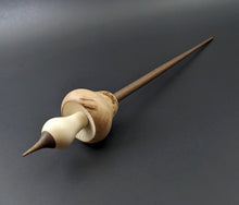 Load image into Gallery viewer, Mushroom support spindle in maple burl, holly, and walnut with malachite inlay