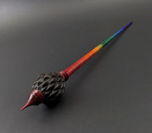 Load image into Gallery viewer, Dragon egg bead spindle in African blackwood and hand dyed curly maple