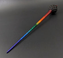 Load image into Gallery viewer, Dragon egg bead spindle in African blackwood and hand dyed curly maple