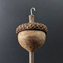 Load image into Gallery viewer, Acorn drop spindle in maple burl and walnut