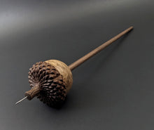 Load image into Gallery viewer, Acorn drop spindle in maple burl and walnut