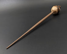 Load image into Gallery viewer, Egg bead spindle in maple burl and walnut with turquoise inlay (<font color="red"<b>RESERVED</b></font> for Sarah)