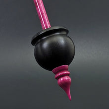 Load image into Gallery viewer, Cauldron spindle in African blackwood and hand dyed curly maple