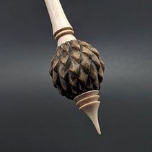 Load image into Gallery viewer, Dragon egg bead spindle in hopea burl and curly maple