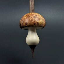 Load image into Gallery viewer, Mushroom support spindle in amboyna burl, holly, and walnut
