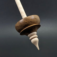 Load image into Gallery viewer, Tibetan style spindle in brown ebony burl and curly maple