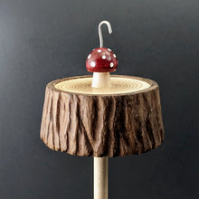 Load image into Gallery viewer, Toadstool stump drop spindle in walnut and curly maple