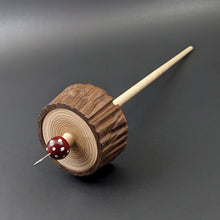 Load image into Gallery viewer, Toadstool stump drop spindle in walnut and curly maple