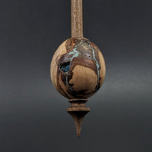 Load image into Gallery viewer, Egg bead spindle in maple burl and walnut with turquoise inlay
