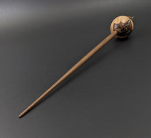 Load image into Gallery viewer, Egg bead spindle in maple burl and walnut with turquoise inlay