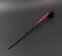 Load image into Gallery viewer, Dragon egg bead spindle in African blackwood and hand dyed curly maple