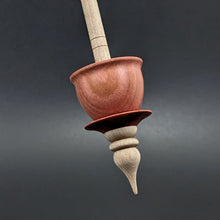 Load image into Gallery viewer, Teacup spindle in pink ivory and curly maple