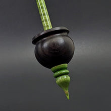 Load image into Gallery viewer, Cauldron spindle in African blackwood and hand dyed curly maple