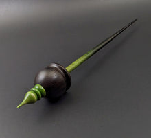 Load image into Gallery viewer, Cauldron spindle in African blackwood and hand dyed curly maple