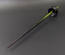Load image into Gallery viewer, Cauldron spindle in African blackwood and hand dyed curly maple