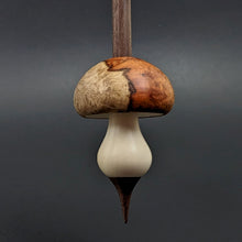 Load image into Gallery viewer, Mushroom support spindle in amboyna burl, holly, and walnut