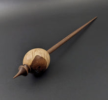 Load image into Gallery viewer, Egg bead spindle in maple burl and walnut with turquoise inlay